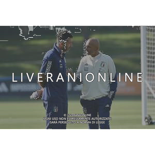 TVRG Allenamento Italia nella foto Gianluigi Buffon SX capo delegazione Italia e Luciano Spalletti DX allenatore Italia Carnago (VA) 11-09-2023 Allenamento della Nazionale Italiana presso il centro sportivo di Milanello in preparazione della gara contro l\'Ucraina valevole per le qualificazioni a UEFA Euro 2024 foto Roberto Garavaglia/ag. Aldo Liverani sas