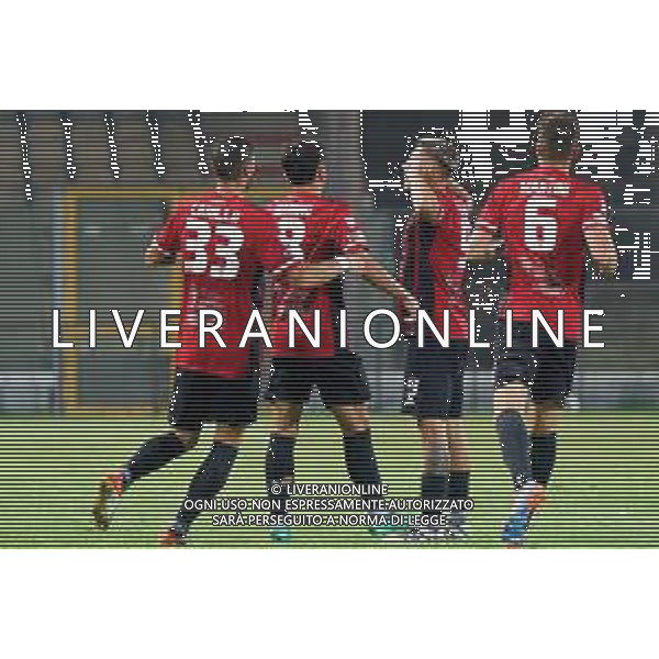 Riccardo Tonin (Calcio Foggia 1920) celebrates after scoring a goal with teammates during the Italian soccer Serie C match Calcio Foggia vs Giugliano Calcio 1928 on September 11, 2023 at Pino Zaccheria Stadium in Foggia, Italy. Photo by Emmanuele Mastrodonato/ag. Aldo Liverani sas/AGENZIA ALDO LIVERANI SAS