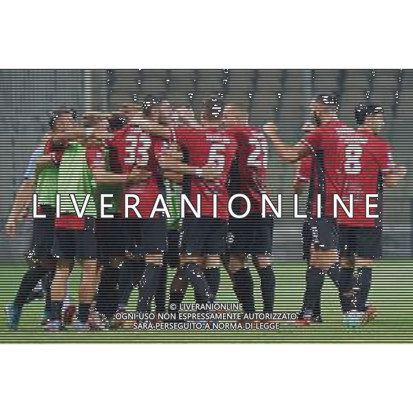 Riccardo Tonin (Calcio Foggia 1920) celebrates after scoring a goal with teammates during the Italian soccer Serie C match Calcio Foggia vs Giugliano Calcio 1928 on September 11, 2023 at Pino Zaccheria Stadium in Foggia, Italy. Photo by Emmanuele Mastrodonato/ag. Aldo Liverani sas/AGENZIA ALDO LIVERANI SAS