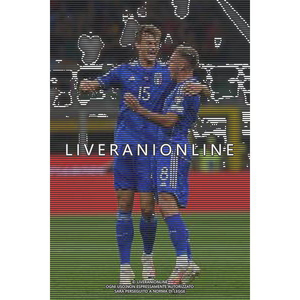 TVMV-Milano 12.09.2023 Stadio Giuseppe Meazza ©Manuela Viganti/Agenzia Aldo Liverani Italia vs Ucraina Qualificazioni Europeo 2024 Nella foto: esultanza davide frattesi e giorgio scalvini ©Viganti/AGENZIA ALDO LIVERANI SAS