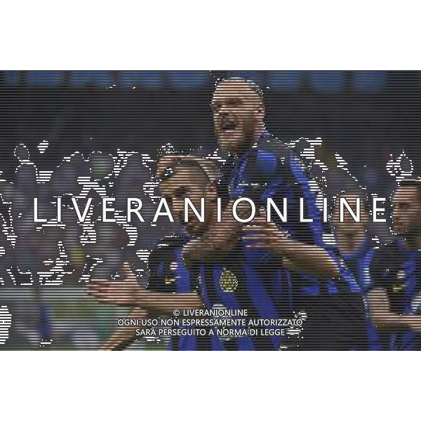 Inter vs Milan nella foto Henrikh Mkhitaryan (Inter) e Federico Dimarco (Inter) esultano dopo il gol dell\'1 a 0 Milano 16-09-2023 Stadio Giuseppe Meazza - San Siro Campionato Serie A TIM - 4a giornata foto Roberto Garavaglia/ag. Aldo Liverani sas