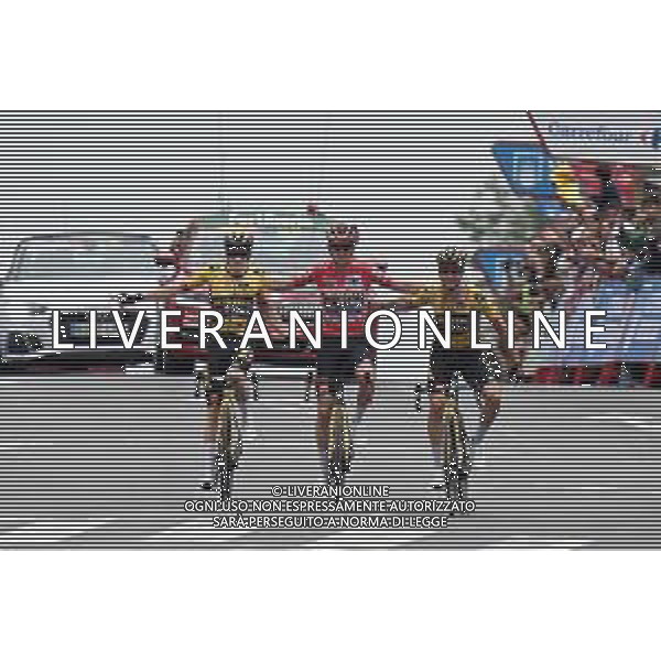 16-09-2023 Vuelta A Espana; Tappa 20 Manzanares El Real - Guadarrama; 2023, Jumbo - Visma; Kuss, Sepp; Vingegaard, Jonas; Roglic, Primoz; Guadarrama; ©SIROTTI/AGENZIA ALDO LIVERANI SAS