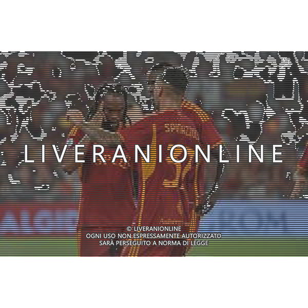 Roma vs Empoli - Campionato Serie A - 4 giornata - Stadio Olimpico - Roma 16-09-2023 nella foto Esultanza Roma il gol di Renato Sanches con Paredes ©Federico Gaetano/AGENZIA ALDO LIVERANI SAS