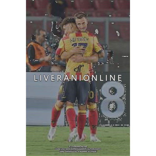 Remi Oudin (US Lecce) celebrates after scoring a goal with Valentin Gendrey (US Lecce) during the Italian soccer Serie A match US Lecce vs Genoa CFC on September 22, 2023 at Via del Mare Stadium in Lecce, Italy. Photo by Emmanuele Mastrodonato/ag. Aldo Liverani sas ©Emanuele Mastrodonato/AGENZIA ALDO LIVERANI SAS