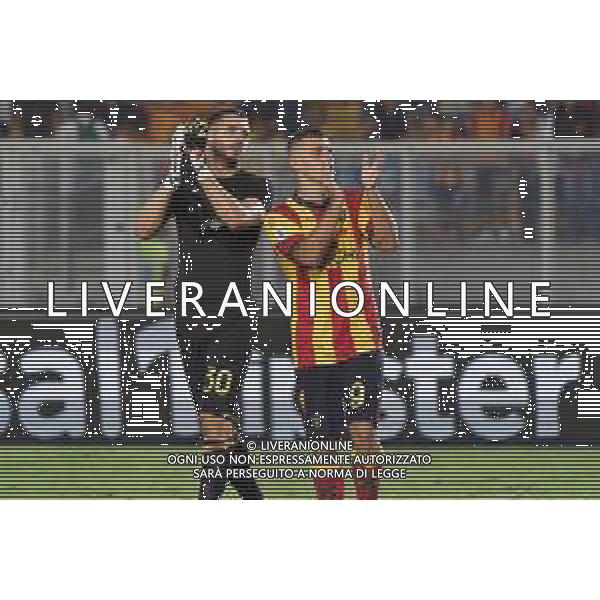 Nikola Krstovic (US Lecce) and Wladimiro Falcone (US Lecce) applauds fans during the Italian soccer Serie A match US Lecce vs Genoa CFC on September 22, 2023 at Via del Mare Stadium in Lecce, Italy. Photo by Emmanuele Mastrodonato/ag. Aldo Liverani sas ©Emmanuele Mastrodonato/AGENZIA ALDO LIVERANI SAS