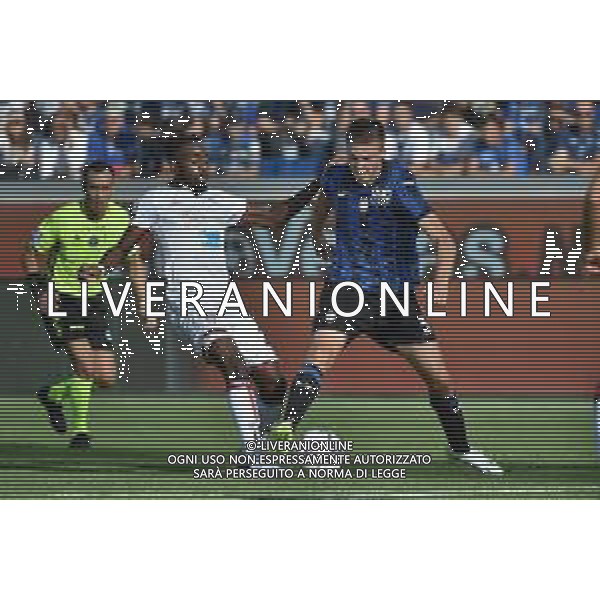 TVRG Atalanta vs Cagliari nella foto Antoine Makoumbou (Cagliari) ed Emil Holm (Atalanta) Bergamo 24-09-2023 Gewiss Stadium - Stadio Atleti Azzurri d\'Italia Campionato Serie A TIM - 5a giornata foto Roberto Garavaglia/ag. Aldo Liverani sas/ AGENZIA ALDO LIVERANI SAS