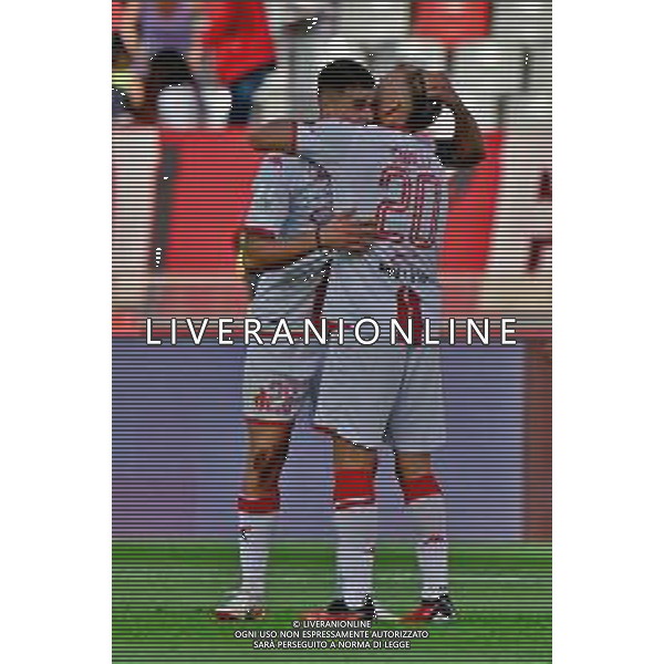 Ilias Koutsoupias (SSC Bari) celebrates after scoring a goal with Giuseppe Sibilli (SSC Bari) during the Italian Serie B match SSC Bari vs US Catanzaro 1929 on September 24, 2023 at the San Nicola stadium in Bari, Italy. Photo by Emmanuele Mastrodonato/ag. Aldo Liverani sas ©Emmanuele Mastrodonato / AGENZIA ALDO LIVERANI SAS