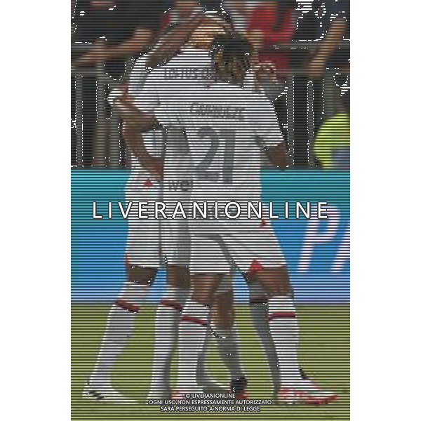 27-9-2023. Cagliari calcio-A.C. Milan. 6° giornata campionato calcio italiano Serie A 2023/2024, Stadio Unipol Domus Cagliari. Foto Salvatore Moi/Agenzia Aldo Liverani s.a.s. Nella foto: Gol ed esultanza Milan in trasferta contro il Cagliari, nello stadio Unipol Domus di Cagliari. Segna: Fikayo Tomori Milan ©MOI SALVATORE / AGENZIA ALDO LIVERANI SAS