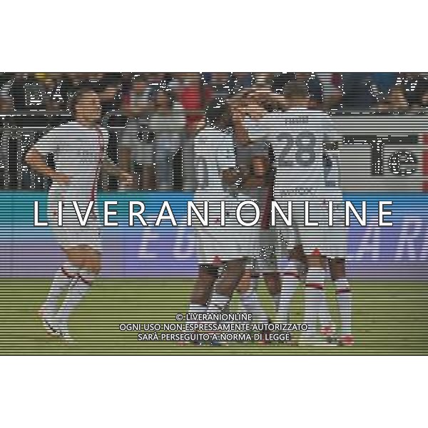 27-9-2023. Cagliari calcio-A.C. Milan. 6° giornata campionato calcio italiano Serie A 2023/2024, Stadio Unipol Domus Cagliari. Foto Salvatore Moi/Agenzia Aldo Liverani s.a.s. Nella foto: Gol ed esultanza Milan in trasferta contro il Cagliari, nello stadio Unipol Domus di Cagliari. Segna: Fikayo Tomori Milan ©MOI SALVATORE / AGENZIA ALDO LIVERANI SAS