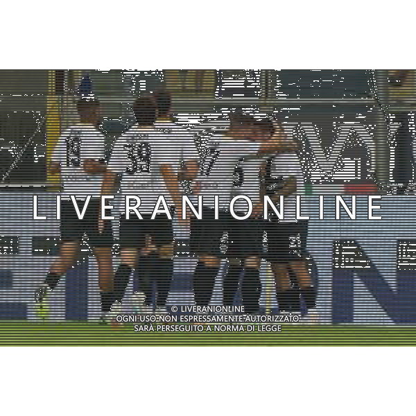 Anthony Partipilo (Parma Calcio) celebrates after scoring a goal with teammates during the Italian Serie B match Parma Calcio vs SSC Bari on September 27, 2023 at the Ennio Tardini stadium in Parma, Italy. Photo by Emmanuele Mastrodonato/ag. Aldo Liverani sas