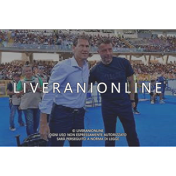 coach Rudi Garcia (SSC Napoli) and coach Roberto D’Aversa (US Lecce) during the Italian soccer Serie A match US Lecce vs SSC Napoli on September 30, 2023 at Via del Mare Stadium in Lecce, Italy. Photo by Emmanuele Mastrodonato/ag. Aldo Liverani sas/AGENZIA ALDO LIVERANI SAS