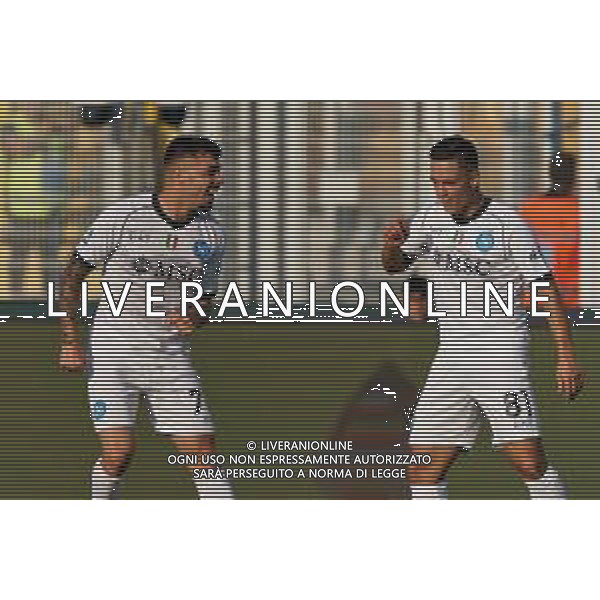Gianluca Gaetano (SSC Napoli) celebrates after scoring a goal with Giacomo Raspadori (SSC Napoli) during the Italian soccer Serie A match US Lecce vs SSC Napoli on September 30, 2023 at Via del Mare Stadium in Lecce, Italy. Photo by Emmanuele Mastrodonato/ag. Aldo Liverani sas/AGENZIA ALDO LIVERANI SAS