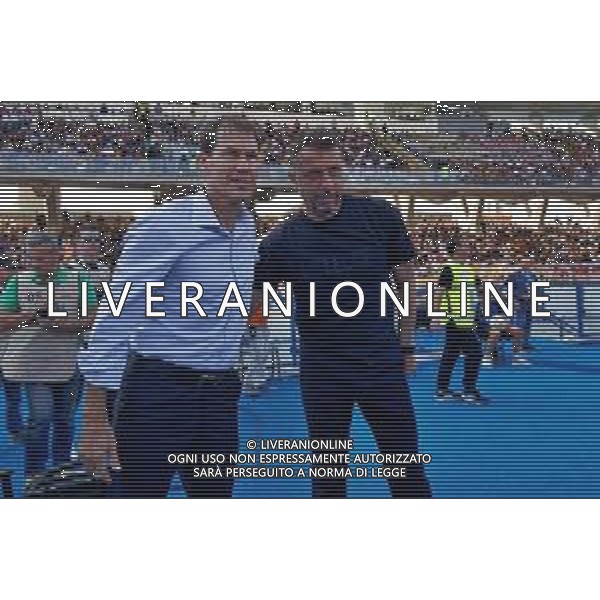 coach Roberto D’Aversa (US Lecce) and coach Rudi Garcia (SSC Napoli) during the Italian soccer Serie A match US Lecce vs SSC Napoli on September 30, 2023 at Via del Mare Stadium in Lecce, Italy. Photo by Emmanuele Mastrodonato/ag. Aldo Liverani sas/AGENZIA ALDO LIVERANI SAS