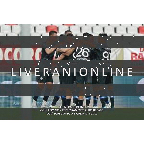 Alessandro Bellemo (Como 1907) celebrates after scoring a goal with teammates during the Italian Serie B match SSC Bari vs Como 1907 on October 01,, 2023 at the San Nicola stadium in Bari, Italy. Photo by Emmanuele Mastrodonato/ag. Aldo Liverani sas