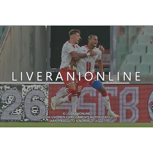 Davide Diaw (SSC Bari) celebrates after scoring a goal with Marco Nasti (SSC Bari) during the Italian Serie B match SSC Bari vs Como 1907 on October 01,, 2023 at the San Nicola stadium in Bari, Italy. Photo by Emmanuele Mastrodonato/ag. Aldo Liverani sas