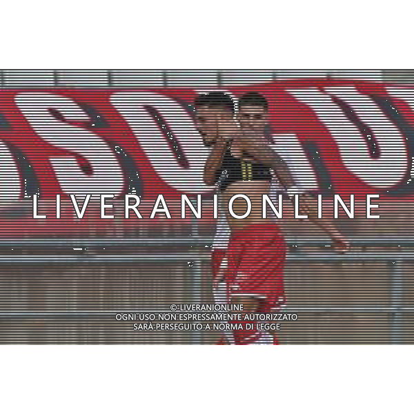 Marco Nasti (SSC Bari) celebrates with Ilias Koutsoupias (SSC Bari) during the Italian Serie B match SSC Bari vs Como 1907 on October 01,, 2023 at the San Nicola stadium in Bari, Italy. Photo by Emmanuele Mastrodonato/ag. Aldo Liverani sas