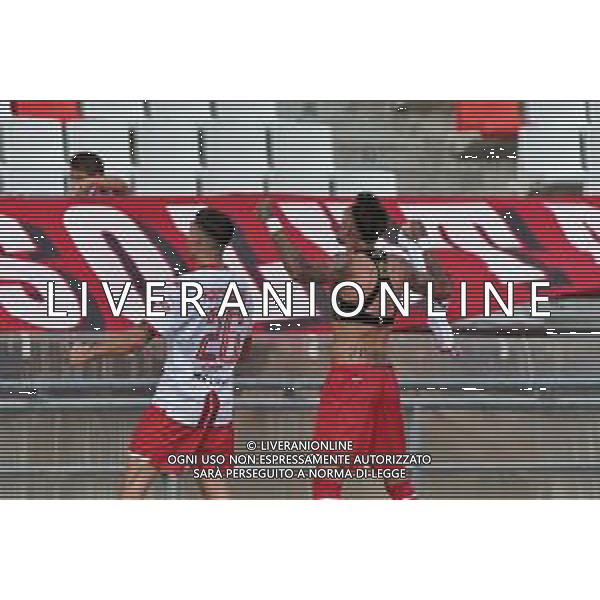 Marco Nasti (SSC Bari) celebrates with Ilias Koutsoupias (SSC Bari) during the Italian Serie B match SSC Bari vs Como 1907 on October 01,, 2023 at the San Nicola stadium in Bari, Italy. Photo by Emmanuele Mastrodonato/ag. Aldo Liverani sas