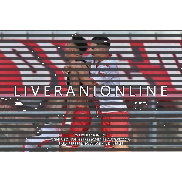 Marco Nasti (SSC Bari) celebrates with Ilias Koutsoupias (SSC Bari) during the Italian Serie B match SSC Bari vs Como 1907 on October 01,, 2023 at the San Nicola stadium in Bari, Italy. Photo by Emmanuele Mastrodonato/ag. Aldo Liverani sas