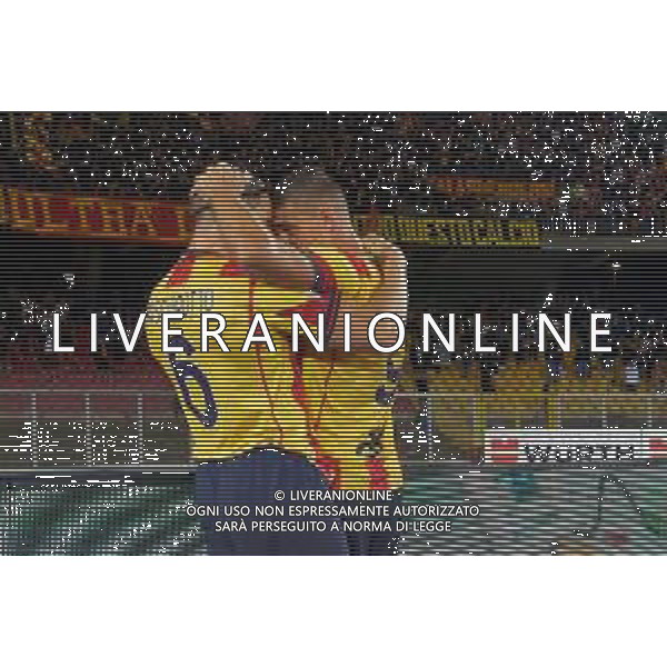 Nikola Krstovic (US Lecce) celebrates after scoring a goal with Federico Baschirotto (US Lecce) during the Italian soccer Serie A match US Lecce vs US Sassuolo on October 06, 2023 at Via del Mare Stadium in Lecce, Italy. Photo by Emmanuele Mastrodonato/ag. Aldo Liverani sas / AGENZIA ALDO LIVERANI SAS