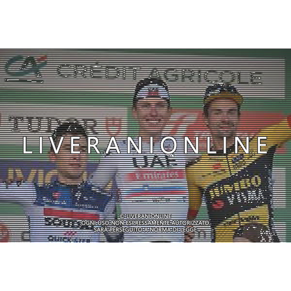 07-10-2023 Giro Di Lombardia; 2023, Uae Emirates; Pogacar, Tadej; Masnada, Fausto; Roglic, Primoz; Bergamo; ©SIROTTI / AGENZIA ALDO LIVERANI SAS