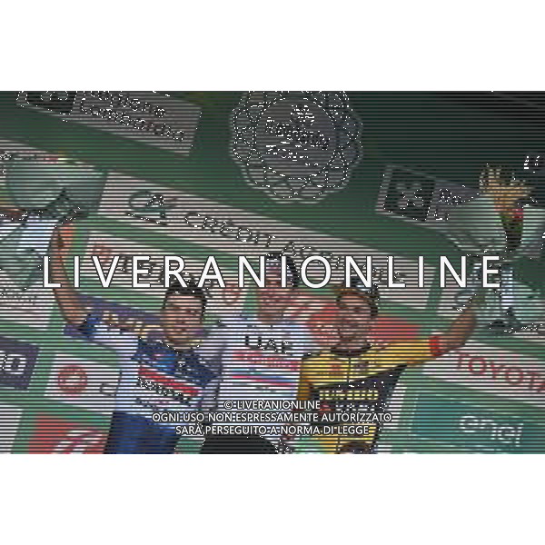 07-10-2023 Giro Di Lombardia; 2023, Uae Emirates; Pogacar, Tadej; Masnada, Fausto; Roglic, Primoz; Bergamo; ©SIROTTI / AGENZIA ALDO LIVERANI SAS