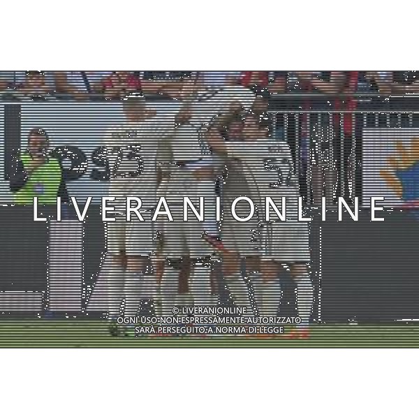 8-10-2023. Cagliari calcio-A.S. Roma. 8° giornata campionato calcio italiano Serie A 2023/2024, Stadio Unipol Domus Cagliari. Foto Salvatore Moi/Agenzia Aldo Liverani s.a.s. Nella foto: Gol ed esultanza Roma in trasferta contro il Cagliari, nello stadio Unipol Domus di Cagliari. Segna:Romelu Lukaku Roma ©MOI SALVATORE / AGENZIA ALDO LIVERANI SAS