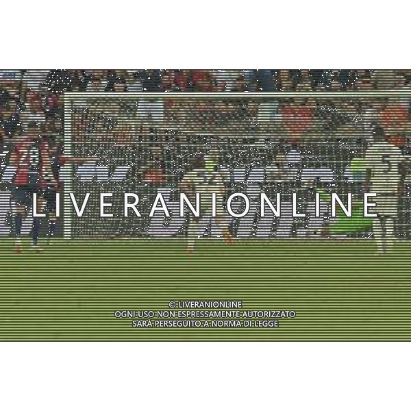 8-10-2023. Cagliari calcio-A.S. Roma. 8° giornata campionato calcio italiano Serie A 2023/2024, Stadio Unipol Domus Cagliari. Foto Salvatore Moi/Agenzia Aldo Liverani s.as. Nella foto: Gol ed esultanza del Cagliari in casa contro Roma, nello stadio Unipol Domus di Cagliari. Segna: Nahitan Nandez Cagliari su rigore