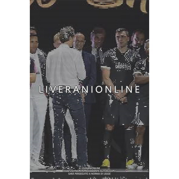 TVMV-Torino 10.10.2023 Pala Apitur ©Manuela Viganti/Agenzia Aldo Liverani Together: a Black & White Show 100 Anni Famiglia Agnelli Nella foto: john elkann, massimliano allegri e cristiano giuntoli