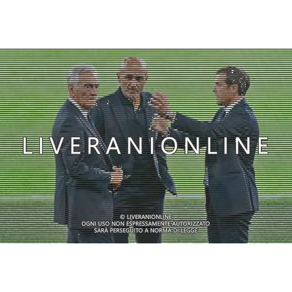 BARI, ITALY - OCTOBER 13: Gabriele Gravina president of FIGC, Luciano Spalletti head coach of Italy and Giovanni Valentini during pitch inspection at Stadio San Nicola on October 13, 2023 in Bari, Italy. (Photo by Emmanuele Mastrodonato/ag. Aldo Liverani sas)/AGENZIA ALDO LIVERANI SAS