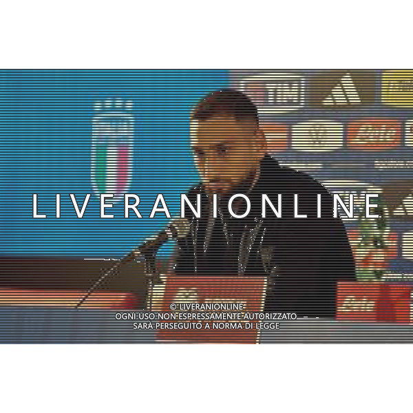 Gianluigi Donnarumma of Italy speaks with the media during a press conference at Stadio San Nicola on October 13, 2023 in Bari, Italy. (Photo by Emmanuele Mastrodonato/ag. Aldo LIverani s.a.s.)/AGENZIA ALDO LIVERANI SAS