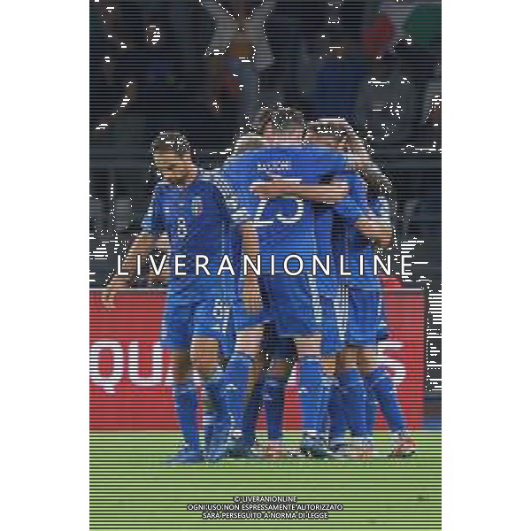Domenico Berardi of Italy celebrates after scoring a goal with teammates during the UEFA EURO 2024 European qualifier match between Italy and Malta at Stadio San Nicola on October 14, 2023 in Bari, Italy. Photo by Emmanuele Mastrodonato/ag. Aldo Liverani sas
