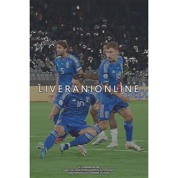 Giacomo Raspadori of Italy, Nicolò Barella of Italy and Manuel Locatelli of Italy during the UEFA EURO 2024 European qualifier match between Italy and Malta at Stadio San Nicola on October 14, 2023 in Bari, Italy. Photo by Emmanuele Mastrodonato/ag. Aldo Liverani sas