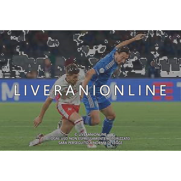 Matteo Darmian of Italy and Matthew Guillaumier of Malta during the UEFA EURO 2024 European qualifier match between Italy and Malta at Stadio San Nicola on October 14, 2023 in Bari, Italy. Photo by Emmanuele Mastrodonato/ag. Aldo Liverani sas