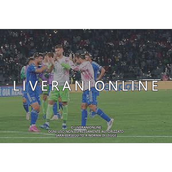 Riccardo Orsolini of Italy and Giacomo Bonaventura of Italy celebrates the victory during the UEFA EURO 2024 European qualifier match between Italy and Malta at Stadio San Nicola on October 14, 2023 in Bari, Italy. Photo by Emmanuele Mastrodonato/ag. Aldo Liverani sas