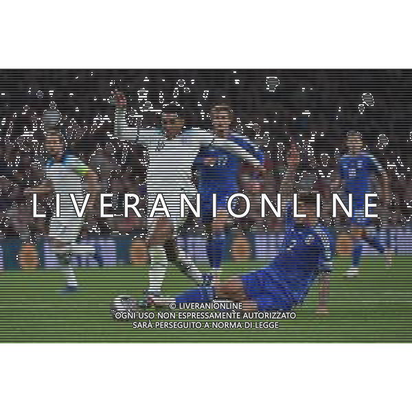 TVRG Inghilterra vs Italia nella foto il contatto in area tra Jude Bellingham (Inghilterra) e Giovanni Di Lorenzo (Italia) giudicato da rigore dall\'arbitro Clement Turpin (FRA) e dal VAR Londra (ENG) 17-10-2023 Wembley Stadium Gruppo C di qualificazione a UEFA EURO 2024 foto Roberto Garavaglia/ag. Aldo Liverani sas