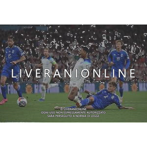 TVRG Inghilterra vs Italia nella foto il contatto in area tra Jude Bellingham (Inghilterra) e Giovanni Di Lorenzo (Italia) giudicato da rigore dall\'arbitro Clement Turpin (FRA) e dal VAR Londra (ENG) 17-10-2023 Wembley Stadium Gruppo C di qualificazione a UEFA EURO 2024 foto Roberto Garavaglia/ag. Aldo Liverani sas