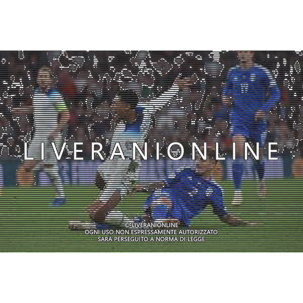 TVRG Inghilterra vs Italia nella foto il contatto in area tra Jude Bellingham (Inghilterra) e Giovanni Di Lorenzo (Italia) giudicato da rigore dall\'arbitro Clement Turpin (FRA) e dal VAR Londra (ENG) 17-10-2023 Wembley Stadium Gruppo C di qualificazione a UEFA EURO 2024 foto Roberto Garavaglia/ag. Aldo Liverani sas