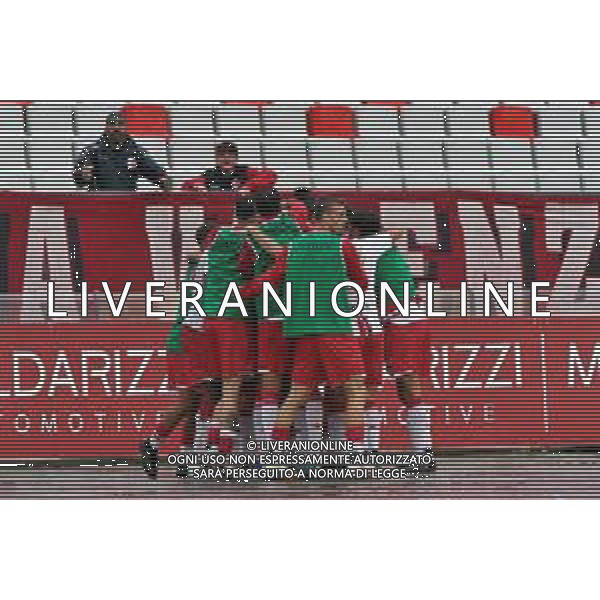 Giuseppe Sibilli of SSC Bari celebrates after scoring a goal with teammates during the Italian Serie B match SSC Bari vs Modena FC on October 21, 2023 at the San Nicola stadium in Bari, Italy. Photo by Emmanuele Mastrodonato/ag. Aldo Liverani sas