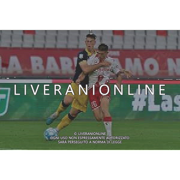 Cristian Cauz of Modena FC and Ilias Koutsoupias of SSC Bari during the Italian Serie B match SSC Bari vs Modena FC on October 21, 2023 at the San Nicola stadium in Bari, Italy. Photo by Emmanuele Mastrodonato/ag. Aldo Liverani sas