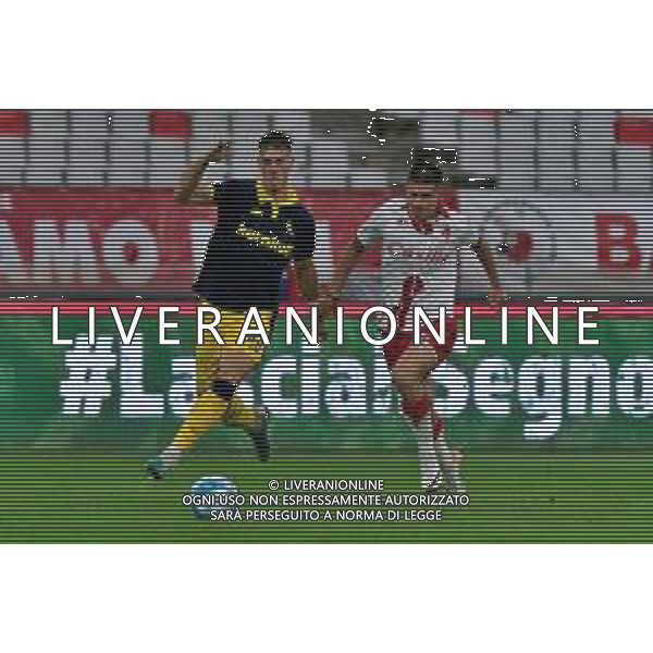 Cristian Cauz of Modena FC and Ilias Koutsoupias of SSC Bari during the Italian Serie B match SSC Bari vs Modena FC on October 21, 2023 at the San Nicola stadium in Bari, Italy. Photo by Emmanuele Mastrodonato/ag. Aldo Liverani sas
