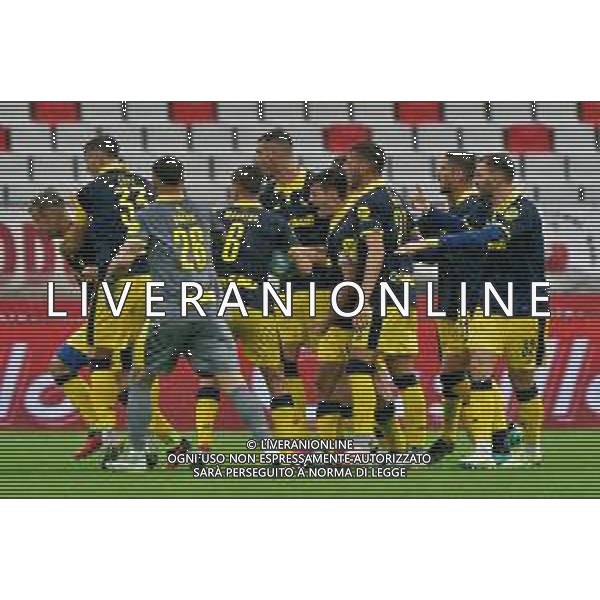 Jacopo Manconi of Modena FC celebrates after scoring a goal with teammates during the Italian Serie B match SSC Bari vs Modena FC on October 21, 2023 at the San Nicola stadium in Bari, Italy. Photo by Emmanuele Mastrodonato/ag. Aldo Liverani sas