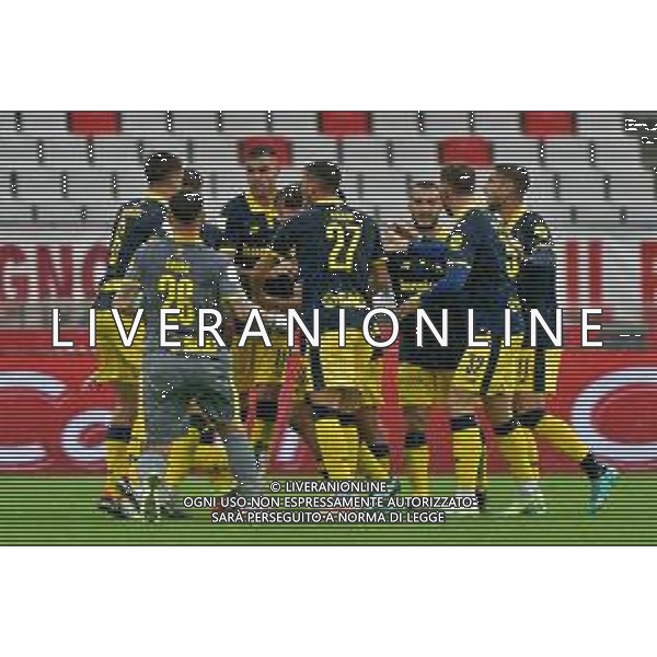 Jacopo Manconi of Modena FC celebrates after scoring a goal with teammates during the Italian Serie B match SSC Bari vs Modena FC on October 21, 2023 at the San Nicola stadium in Bari, Italy. Photo by Emmanuele Mastrodonato/ag. Aldo Liverani sas