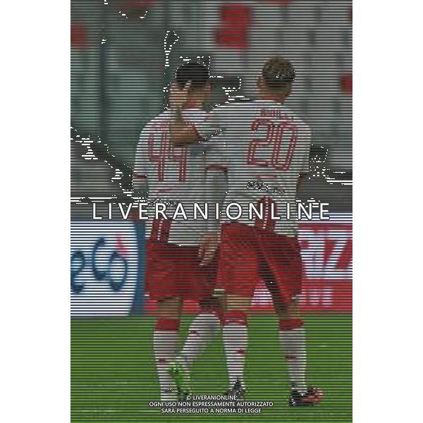 Giuseppe Sibilli of SSC Bari celebrates after scoring a goal with Gennaro Acampora of SSC Bari during the Italian Serie B match SSC Bari vs Modena FC on October 21, 2023 at the San Nicola stadium in Bari, Italy. Photo by Emmanuele Mastrodonato/ag. Aldo Liverani sas