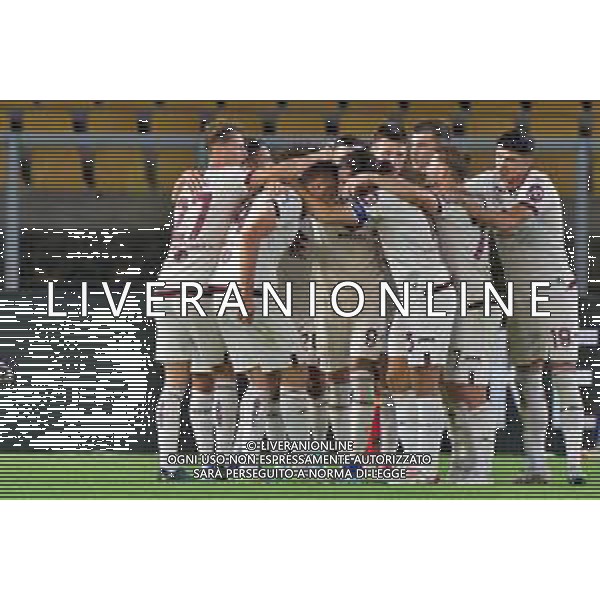 Alessandro Buongiorno of Torino FC celebrates after scoring a goal with teammates during the Italian soccer Serie A match US Lecce vs Torino FC on October 28, 2023 at Via del Mare Stadium in Lecce, Italy. Photo by Emmanuele Mastrodonato/ag. Aldo Liverani sas