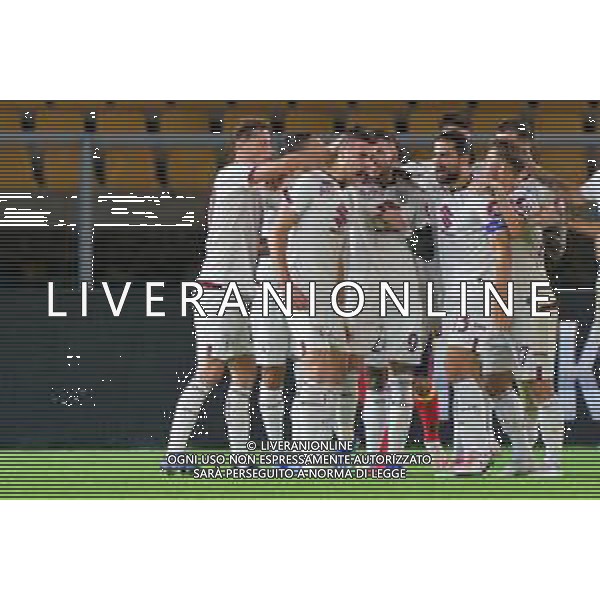 Alessandro Buongiorno of Torino FC celebrates after scoring a goal with teammates during the Italian soccer Serie A match US Lecce vs Torino FC on October 28, 2023 at Via del Mare Stadium in Lecce, Italy. Photo by Emmanuele Mastrodonato/ag. Aldo Liverani sas