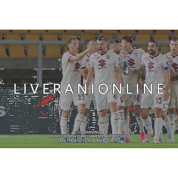 Alessandro Buongiorno of Torino FC celebrates after scoring a goal with teammates during the Italian soccer Serie A match US Lecce vs Torino FC on October 28, 2023 at Via del Mare Stadium in Lecce, Italy. Photo by Emmanuele Mastrodonato/ag. Aldo Liverani sas
