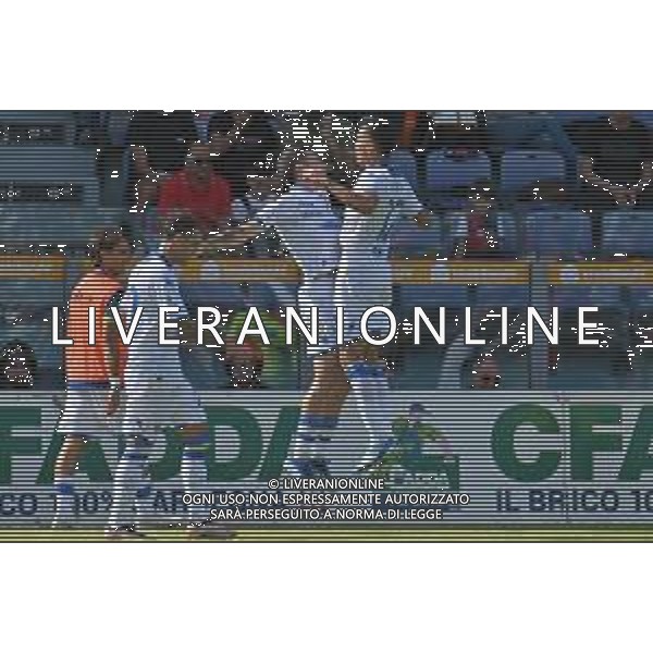 29-10-2023. Cagliari calcio- Frosinone calcio. 10° giornata campionato calcio italiano Serie A 2023/2024, Stadio Unipol Domus Cagliari. Foto Salvatore Moi/Agenzia Aldo Liverani s.a.s. Nella foto: Gol ed esultanza Frosinone in trasferta contro il Cagliari, nello stadio Unipol Domus di Cagliari. Segna: secondo gol Matías Soule\' Frosinone ©Moi Salvatore / AGENZIA ALDO LIVERANI SAS