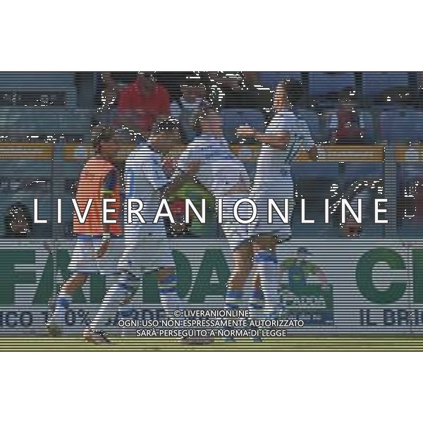 29-10-2023. Cagliari calcio- Frosinone calcio. 10° giornata campionato calcio italiano Serie A 2023/2024, Stadio Unipol Domus Cagliari. Foto Salvatore Moi/Agenzia Aldo Liverani s.a.s. Nella foto: Gol ed esultanza Frosinone in trasferta contro il Cagliari, nello stadio Unipol Domus di Cagliari. Segna: secondo gol Matías Soule\' Frosinone ©Moi Salvatore / AGENZIA ALDO LIVERANI SAS