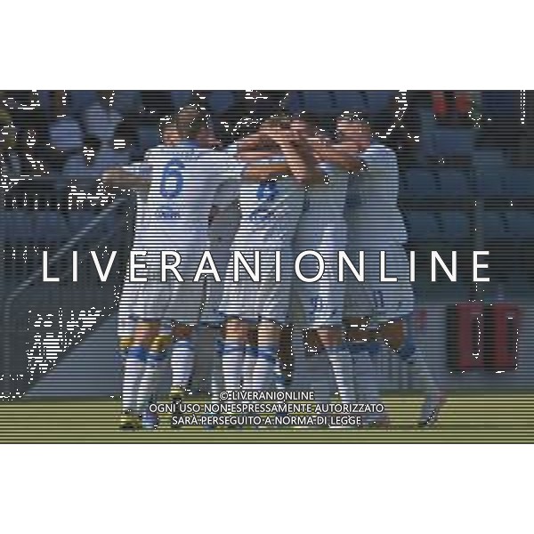 29-10-2023. Cagliari calcio- Frosinone calcio. 10° giornata campionato calcio italiano Serie A 2023/2024, Stadio Unipol Domus Cagliari. Foto Salvatore Moi/Agenzia Aldo Liverani s.a.s. Nella foto: Gol ed esultanza Frosinone in trasferta contro il Cagliari, nello stadio Unipol Domus di Cagliari. Segna: Marco Brescianini Frosinone ©Moi Salvatore / AGENZIA ALDO LIVERANI SAS