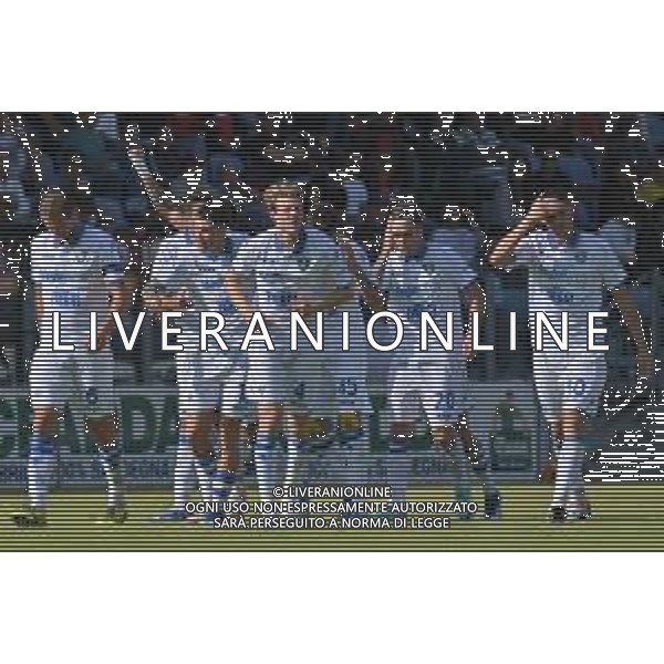 29-10-2023. Cagliari calcio- Frosinone calcio. 10° giornata campionato calcio italiano Serie A 2023/2024, Stadio Unipol Domus Cagliari. Foto Salvatore Moi/Agenzia Aldo Liverani s.a.s. Nella foto: Gol ed esultanza Frosinone in trasferta contro il Cagliari, nello stadio Unipol Domus di Cagliari. Segna: Marco Brescianini Frosinone ©Moi Salvatore / AGENZIA ALDO LIVERANI SAS